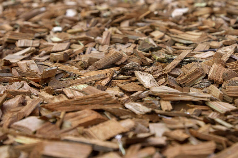 Decorative Bark, Mulch, Mulching. Decorative Wood Chips. Natural